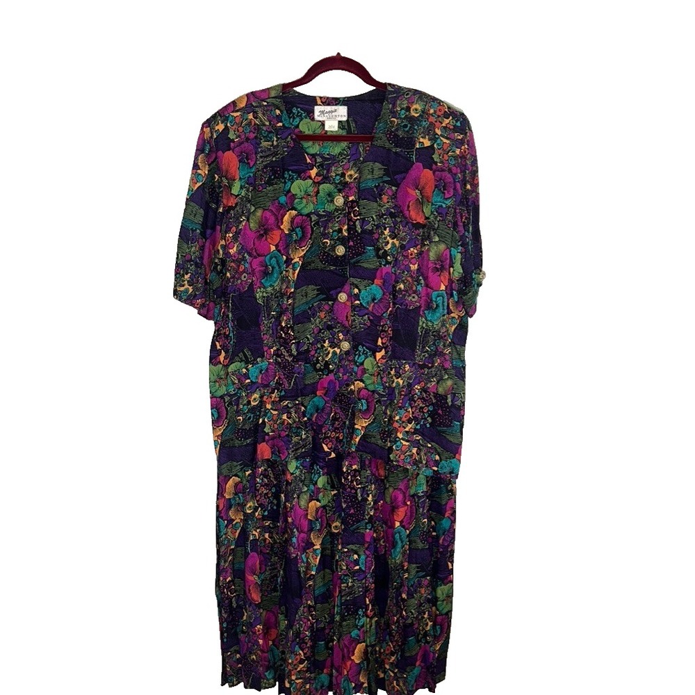 Vintage Floral Dress 20W Retro Mod Cottage 1980s Botanical Tropical Whimsical